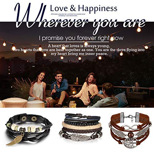 Pulsera Hombre Piel Juego de 3 Pcs Punk Rock Estilo Vintage Vida Árbol Alas de ángel Pluma Pulseras Aleación Color Marrón Plata Negro