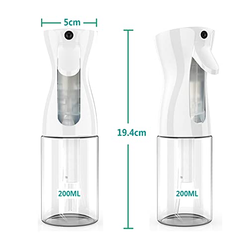 Pulverizador agua Peluqueria, Junlic 200ml Frascos de spray Botella de spray para el cabello Fina Niebla Pulverizador Continuo Pulverizador para Peinado, Plantas, Mascotas limpieza Blanco Transparente