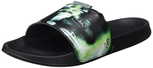 PUMA Mapf1 Graphic Leadcat FTR, Sandalias deslizantes Unisex Adulto, Negro Spectra Verde, 42 EU