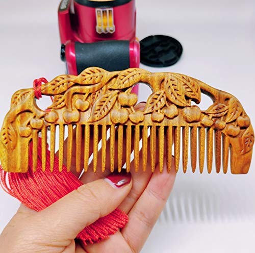 QJXSAN Cuidado del Cabello Tallado Mano Verde Natural del sándalo Peine Exquisito del Peine del Pelo antiestático Significado Paz Conveniente for los Regalos for Tipos de Todo el Pelo (5.4IN)