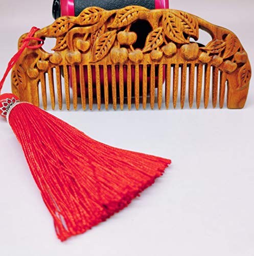QJXSAN Cuidado del Cabello Tallado Mano Verde Natural del sándalo Peine Exquisito del Peine del Pelo antiestático Significado Paz Conveniente for los Regalos for Tipos de Todo el Pelo (5.4IN)