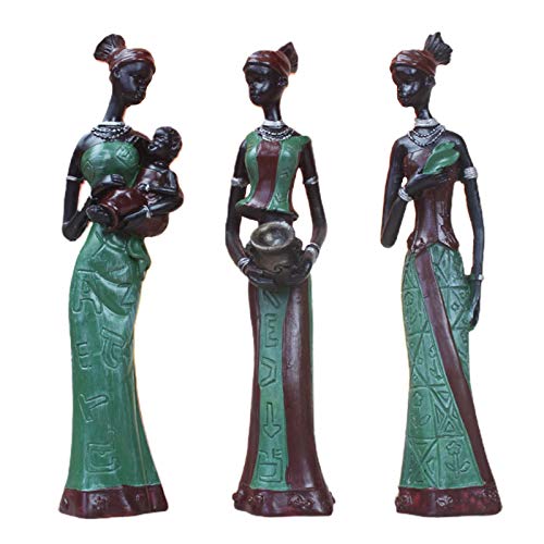 QOTSTEOS 3 piezas figuras africanas escultura, estatua africana vintage exótica dama arte africano artesanía muñecas adornos resina señora estatua decoración del hogar