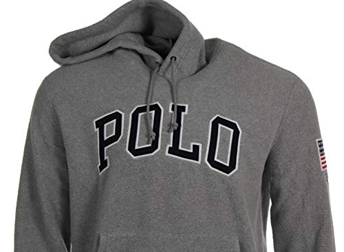 Ralph Lauren Sudadera de forro polar con capucha para hombre con bolsillos laterales – Polo gris S