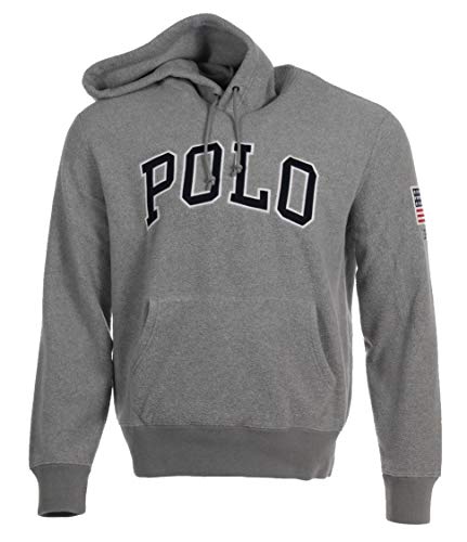 Ralph Lauren Sudadera de forro polar con capucha para hombre con bolsillos laterales – Polo gris S