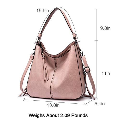 Realer Bolso Mujer Hobo Casual Bolsos Bandolera Sintetico Bolsos de Hombro Cuero PU Grande Shopper Bolsa Tote Vintage Rosado
