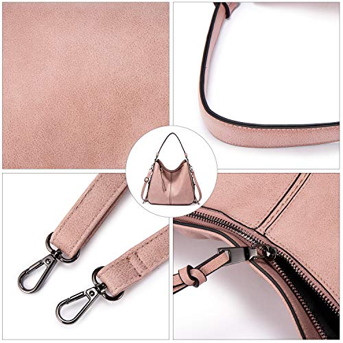 Realer Bolso Mujer Hobo Casual Bolsos Bandolera Sintetico Bolsos de Hombro Cuero PU Grande Shopper Bolsa Tote Vintage Rosado