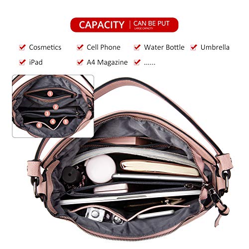 Realer Bolso Mujer Hobo Casual Bolsos Bandolera Sintetico Bolsos de Hombro Cuero PU Grande Shopper Bolsa Tote Vintage Rosado