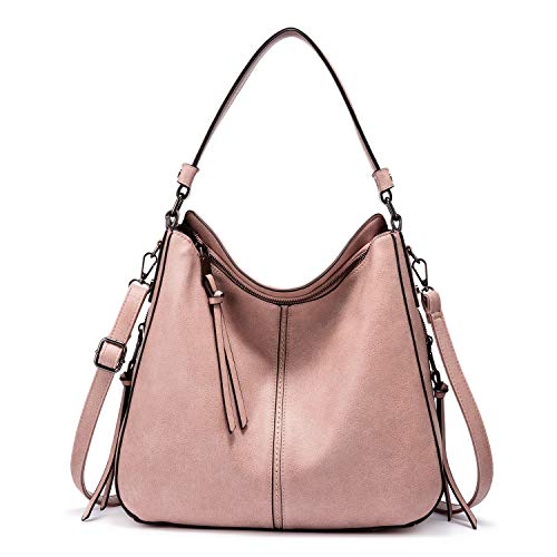 Realer Bolso Mujer Hobo Casual Bolsos Bandolera Sintetico Bolsos de Hombro Cuero PU Grande Shopper Bolsa Tote Vintage Rosado