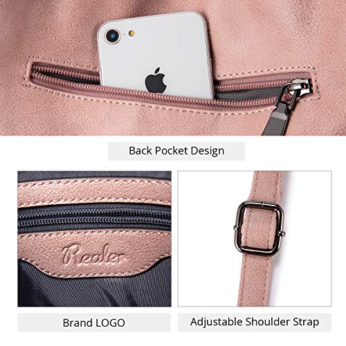 Realer Bolso Mujer Hobo Casual Bolsos Bandolera Sintetico Bolsos de Hombro Cuero PU Grande Shopper Bolsa Tote Vintage Rosado