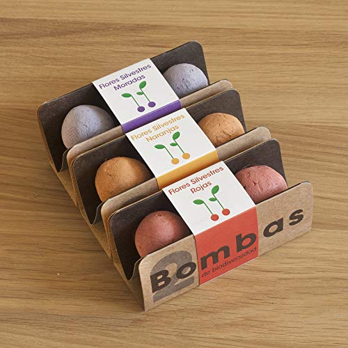 Resetea | Bombas de biodiversidad | Pack 6 | Flores silvestres rojas, flores silvestres naranjas y flores silvestres moradas.