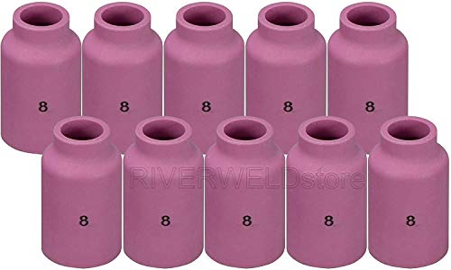 RIVERWELD TIG Copa de cerámica para lente de gas 54N14 (#8, D12.5 * 42 mm) para antorcha de soldadura TIG WP 17 18 26 Series en Lincoln Miller ESAB Weldcraft CK Everlast 10 unidades