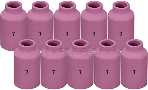 RIVERWELD TIG Copa de cerámica para lente de gas 54N15 (#7, D11.0 * 42 mm) para antorcha de soldadura TIG WP 17 18 26 Series en Lincoln Miller ESAB Weldcraft CK Everlast 10 unidades
