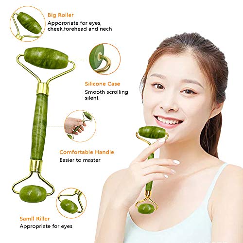 Rodillo de jade,Masajeador Facial Jade Roller,Natural Jade Roller Massager,con 2 espátulas de jade,antienvejecimiento,adecuado para la piel de la cara y el cuello