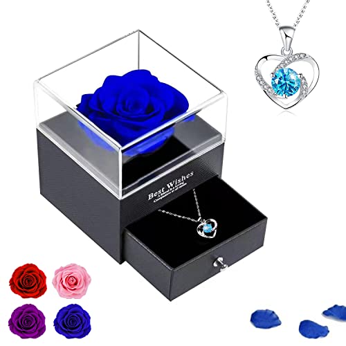 Rosa Eterna Caja Regalos San Valentin Mujer Con Collar De Plata, Regalos De Aniversario De Rosas Para Mujer Para El DíA De San ValentíN, DíA De La Madre, Aniversario, CumpleañOs
