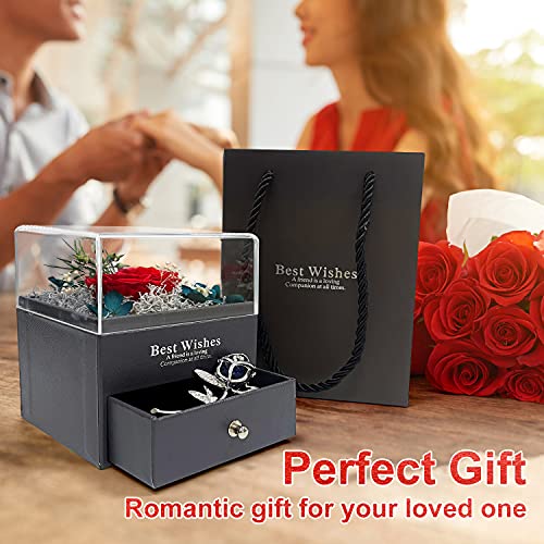 Rosa Eterna, Preservada Rosa Natural Hecha a Mano y Broche de Tulipán, Flores Preservadas Caja de Regalo, Regalos Románticos para Regalo Madre, Novia, Aniversario, San Valentín