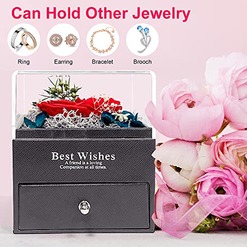 Rosa Eterna, Preservada Rosa Natural Hecha a Mano y Broche de Tulipán, Flores Preservadas Caja de Regalo, Regalos Románticos para Regalo Madre, Novia, Aniversario, San Valentín