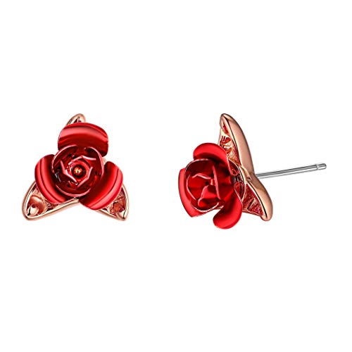 Rosa Pendientes Rosados de Mujeres Aretes Pequeños de Amor Chapado en Oro Rosa Joyerías Deliciosas de Novias
