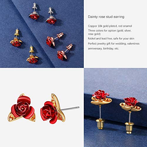 Rosa Pendientes Rosados de Mujeres Aretes Pequeños de Amor Chapado en Oro Rosa Joyerías Deliciosas de Novias