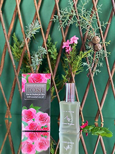 RoseMen Eau de Parfum para hombre por Aroma Essence, aroma cautivador para hombre con chypre fresco y notas acuáticas, perfume enriquecido con aceite de rosa de damascena, 35 ml