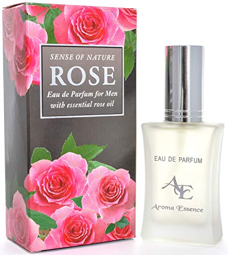 RoseMen Eau de Parfum para hombre por Aroma Essence, aroma cautivador para hombre con chypre fresco y notas acuáticas, perfume enriquecido con aceite de rosa de damascena, 35 ml