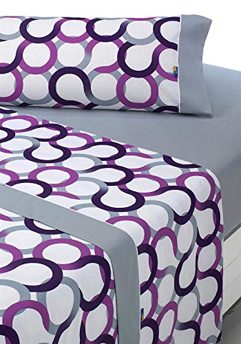 SABANALIA - Juego de sábanas Estampadas Aros (Disponible en Varios tamaños y Colores), Cama 150, Lila
