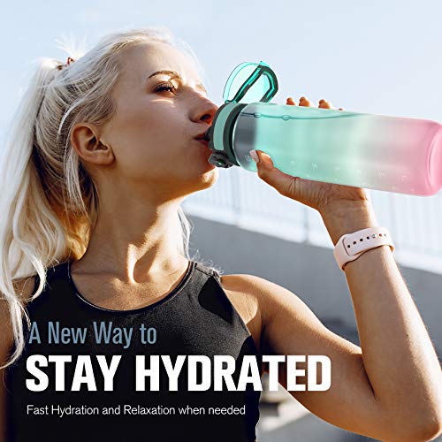 Sahara Sailor Botella Agua,1000ml Botella Agua Deporte, Botella Agua Motivacional, Sin BPA & Prueba de Fugas, para Deporte, Gimnasio, Running, Niños (Rosa)