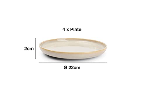 Salt & Pepper - Vajilla de 12 piezas de gres moderna para 4 personas, diseño vintage con 4 platos llanos, 4 platos de postre y 4 cuencos, color beige