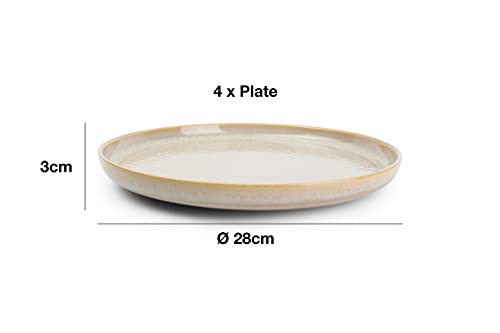 Salt & Pepper - Vajilla de 12 piezas de gres moderna para 4 personas, diseño vintage con 4 platos llanos, 4 platos de postre y 4 cuencos, color beige