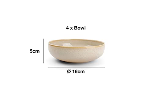 Salt & Pepper - Vajilla de 12 piezas de gres moderna para 4 personas, diseño vintage con 4 platos llanos, 4 platos de postre y 4 cuencos, color beige