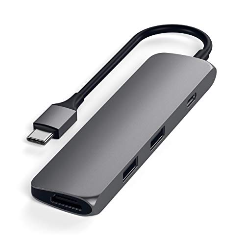 Satechi Adaptador Multi-Puertos Slim, Tipo-C de Aluminio con Puerto de Carga USB-C, 4K HDMI, USB 3.0, color Gris Sideral