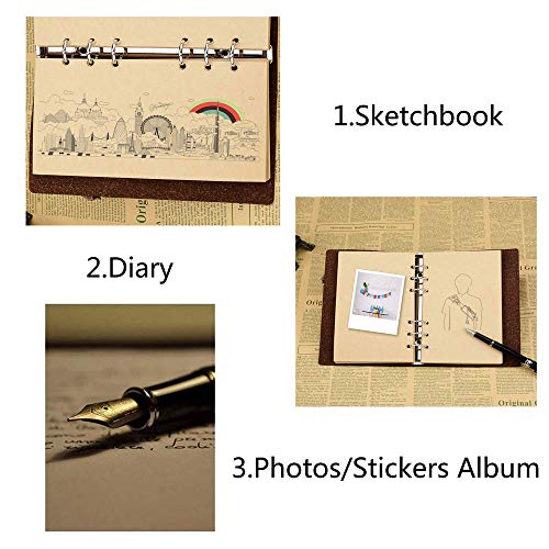 SEEALLDE Cuaderno de piel A5 páginas en blanco diario cuaderno mapamundi diario de viaje vintage cuaderno de notas cuaderno