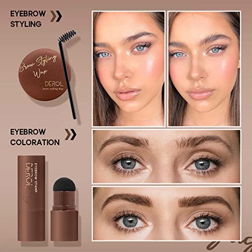Sello de Cejas, Cejas Maquillaje Kit, EyeBrow Stamp Kit Contiene Polvo para Cejas de Color Marrón Oscuro, Gel para Cejas, Cepillo para Cejas, Plantilla Cejas
