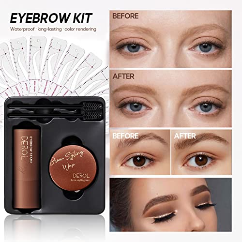 Sello de Cejas, Cejas Maquillaje Kit, EyeBrow Stamp Kit Contiene Polvo para Cejas de Color Marrón Oscuro, Gel para Cejas, Cepillo para Cejas, Plantilla Cejas