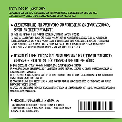 Semillas de eneldo (500g), semillas de eneldo 100% naturales, pepino, sin aditivos, vegano