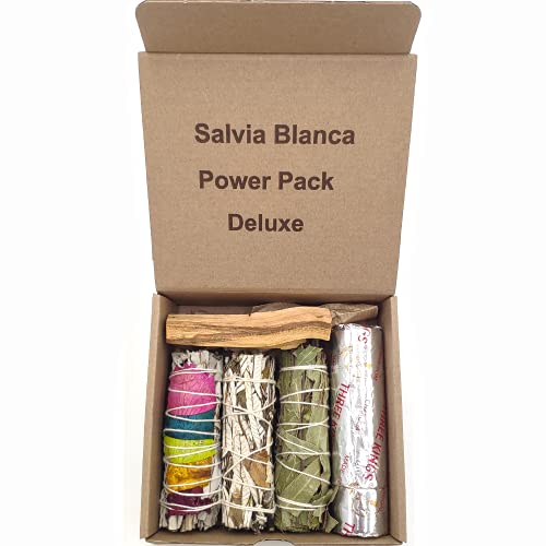 Set Atado Eucaliptu + Salvia Blanca Pétalos Colores + Yerba Santa + 10 Carbones + Palo Santo + Pluma