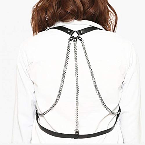 Sethain Punk Cuero Cofre Cadena Negro gótico Collar Cadenas Tiras Aprovechar Sostén Cadenas Ajustable Club nocturno Joyería Corporal Clubwear para mujeres y niñas