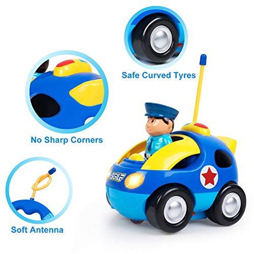 SGILE Coche Bebe de Cartoon, Coche Juguete con Luces y Música, Regalo para niños 1 2 3 años, Azul