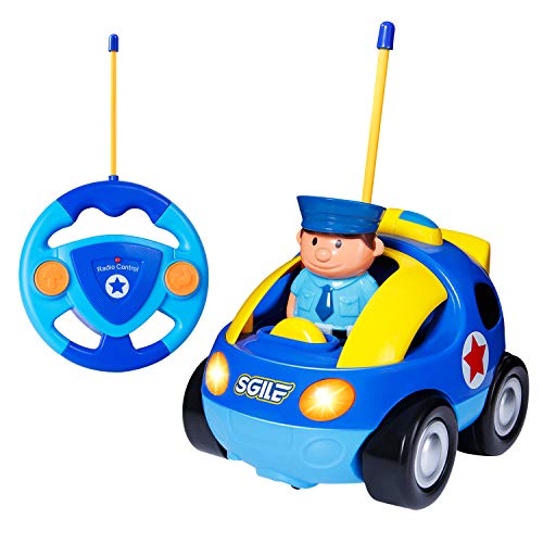 SGILE Coche Bebe de Cartoon, Coche Juguete con Luces y Música, Regalo para niños 1 2 3 años, Azul