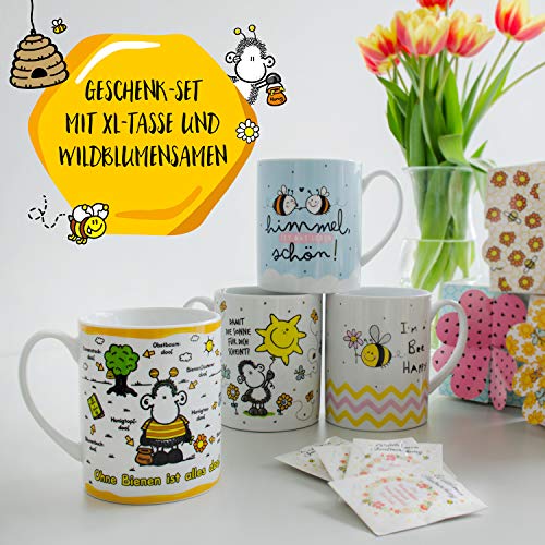 Sheepworld 46551 XL Bienen ist Alles doof, con semillas de flores silvestres, en caja de regalo, taza de porcelana, color blanco