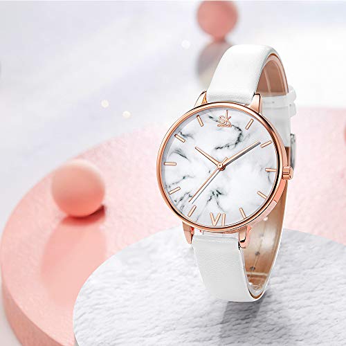 SHENGKE shengke señoras Reloj de Pulsera Creativas Mujeres Relojes Marca Reloj Mujeres Malla Vestido Reloj(White-Marble)