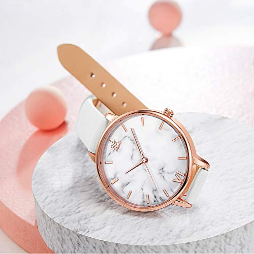 SHENGKE shengke señoras Reloj de Pulsera Creativas Mujeres Relojes Marca Reloj Mujeres Malla Vestido Reloj(White-Marble)