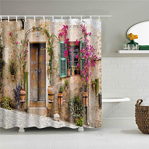 shenglan Cortinas De Ducha Fiore Di Un Edificio Paesaggio Tenda Della Doccia Da Bagno Mare Singola Stampa Poliestere Impermeabile per Il Decor 180X200Cm-12_Los 90 * 180Cm