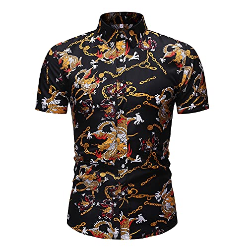 Shirts Shorts Hombres Transpirable Slim Fit Estampado Personalidad Hombres Conjunto Botones Vintage Tapeta con Cordones Hombres Manga Corta Sport Kent Collar Hombres Conjunto Playa C-C017 XXL