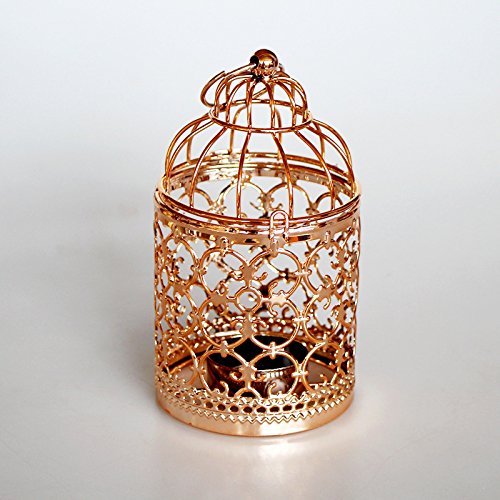 Shiwaki - Linterna Colgante de Jaula para pájaros de Metal Dorado Rosa, centros de Mesa Decorativos Vintage de Bodas y Fiestas, candelabros para Festivales, decoración del hogar