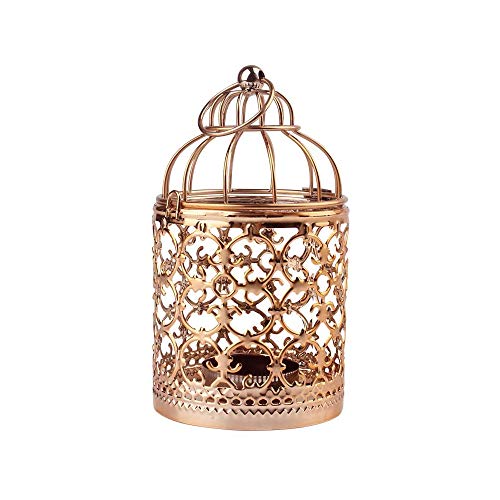 Shiwaki - Linterna Colgante de Jaula para pájaros de Metal Dorado Rosa, centros de Mesa Decorativos Vintage de Bodas y Fiestas, candelabros para Festivales, decoración del hogar