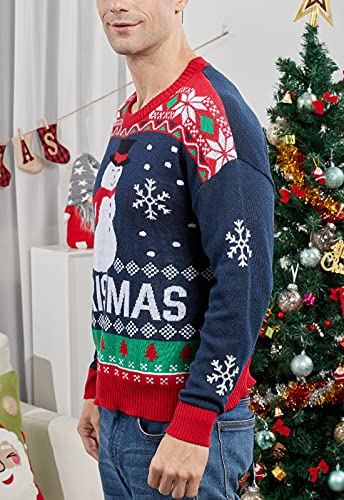 Shujin Conjunto de jersey de punto para hombre y mujer con diseño navideño de Navidad, Padre/Papá Noel, L