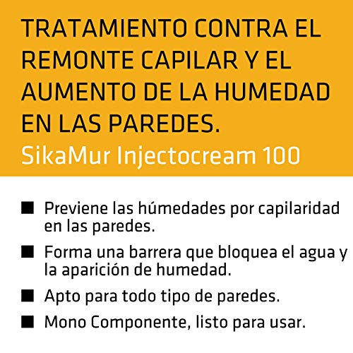 SikaMur InjectoCream-100, Tratamiento contra de humedades por capilaridad en las murados, Blanco, 600ml