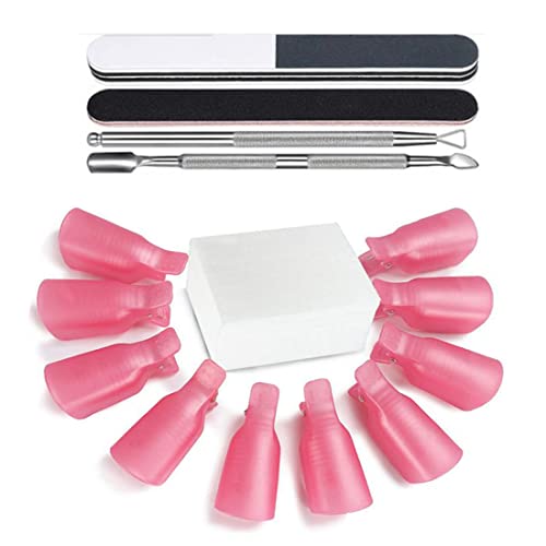 SIOPPKIKKit de Herramientas para Uñas Removedor Clip,10 clip para los dedos+100 Removedor Almohadillas+2 Lima de Uñas+2 Empujador de Cutículas
