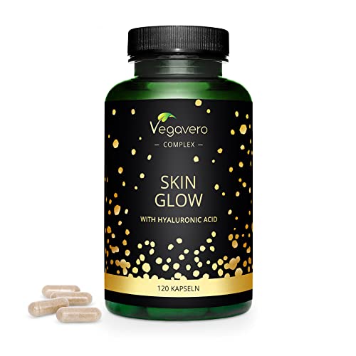 Skin Glow Vegavero® | Antiedad + Antiarrugas | Con Ácido Hialurónico + Q10 Coezima + Resveratrol | Vegano & Sin Aditivos | Vitamina C + Vitamina B3 + Bilberry Extract | 120 Cápsulas