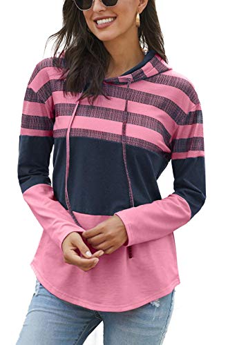 SMENG Jersey de manga larga para mujer, diseño de rayas Rosa L